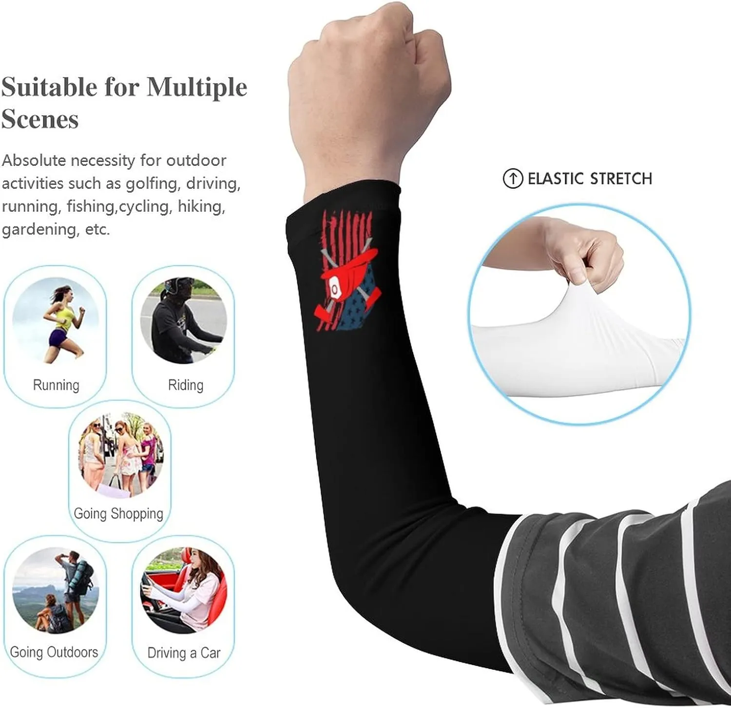 Firemans Axe USA Flag Unisex Cooling Arm Sleeves Fashion Sun Cover Fingerless Gloves for Basketball Football Volleyball
