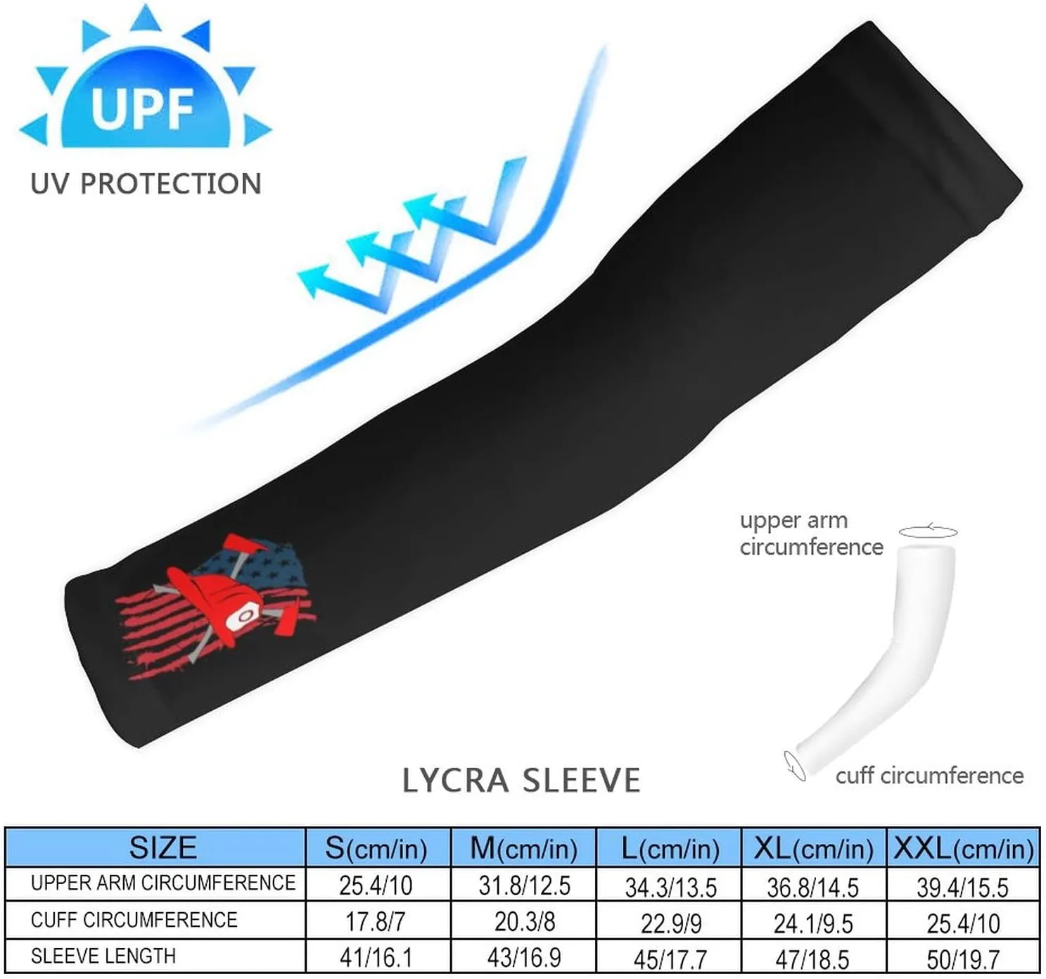 Firemans Axe USA Flag Unisex Cooling Arm Sleeves Fashion Sun Cover Fingerless Gloves for Basketball Football Volleyball