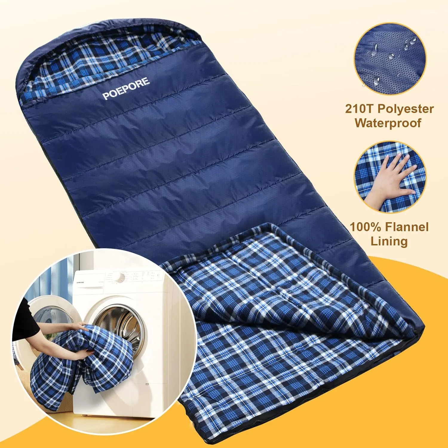 Flannel Sleeping Bag 0 Degree Cold Weather for Adults XXL Sleeping Bag 4 Season Big and Tall with Compression Sack