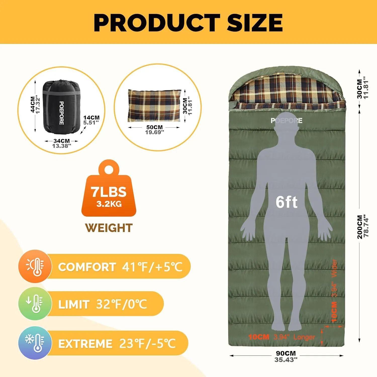 Flannel Sleeping Bag Cotton 0 Degree Cold Weather for Adults XXL Sleeping Bag 4 Season Big and Tall with Pillow Compression Sack