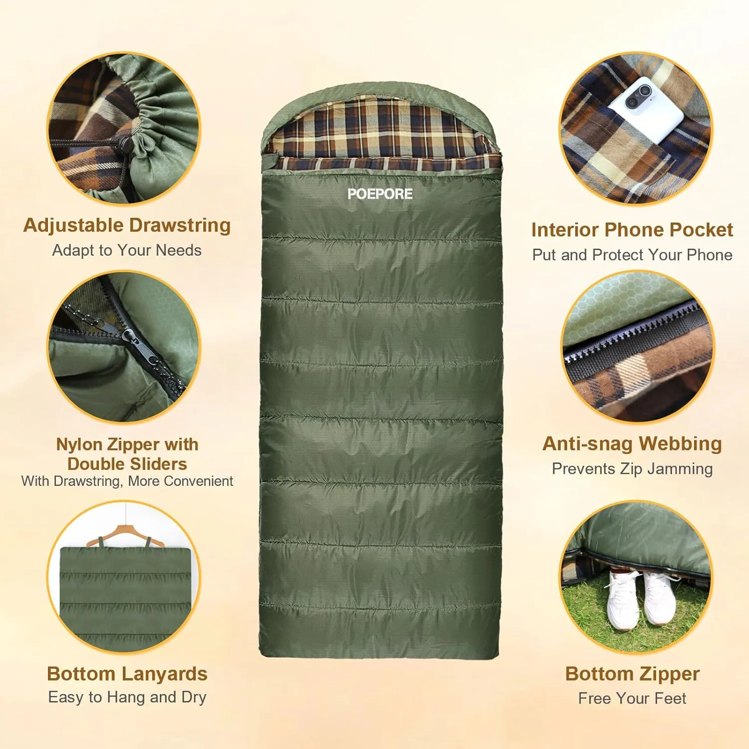 Flannel Sleeping Bag Cotton 0 Degree Cold Weather for Adults XXL Sleeping Bag 4 Season Big and Tall with Pillow Compression Sack