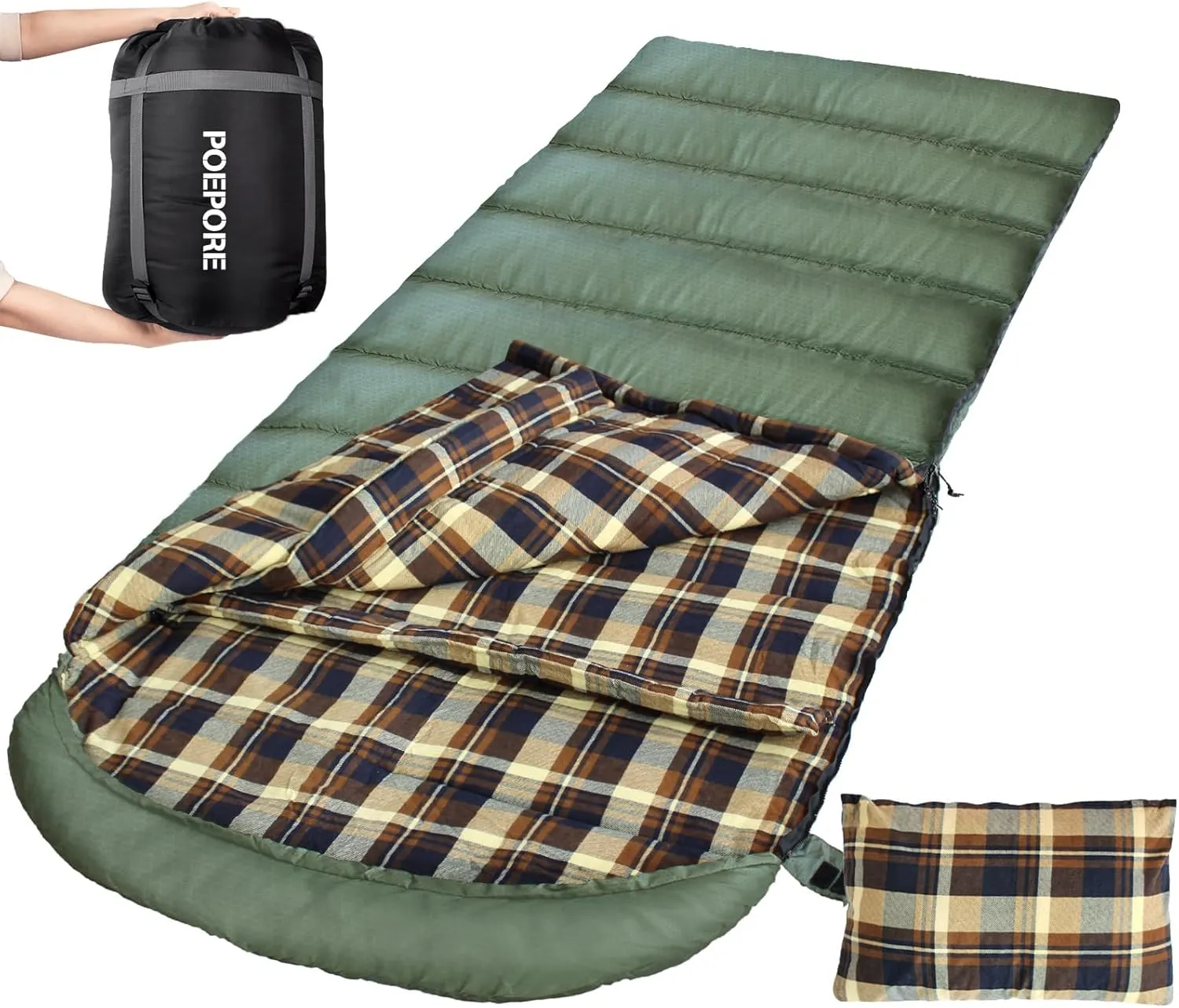Flannel Sleeping Bag Cotton 0 Degree Cold Weather for Adults XXL Sleeping Bag 4 Season Big and Tall with Pillow Compression Sack