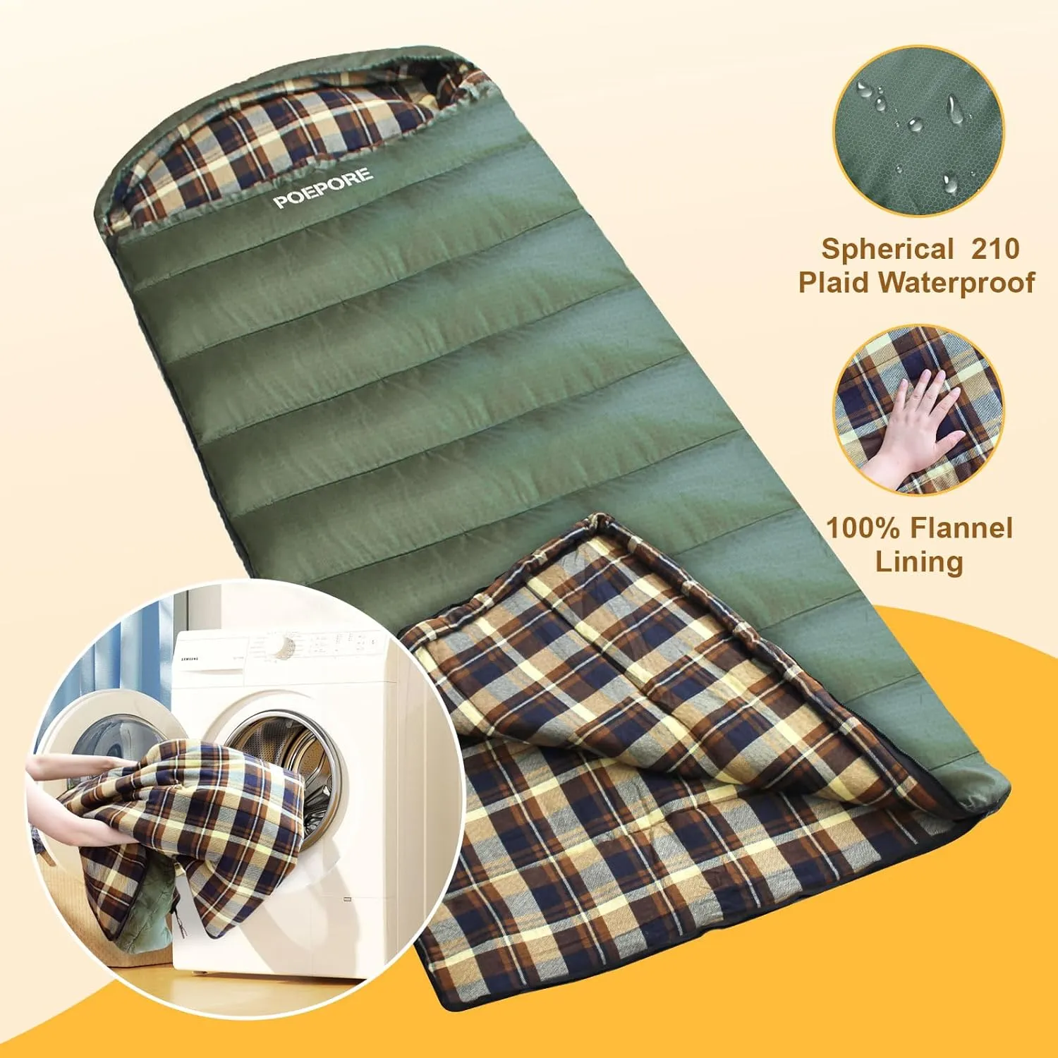Flannel Sleeping Bag Cotton 0 Degree Cold Weather for Adults XXL Sleeping Bag 4 Season Big and Tall with Pillow Compression Sack