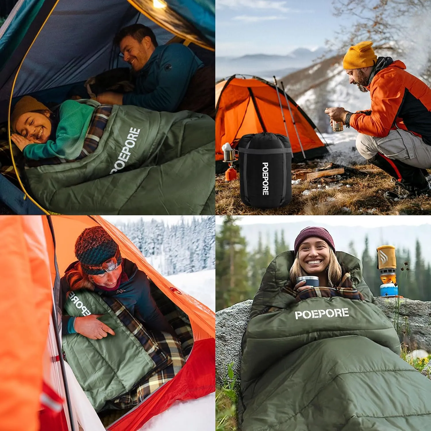 Flannel Sleeping Bag Cotton 0 Degree Cold Weather for Adults XXL Sleeping Bag 4 Season Big and Tall with Pillow Compression Sack