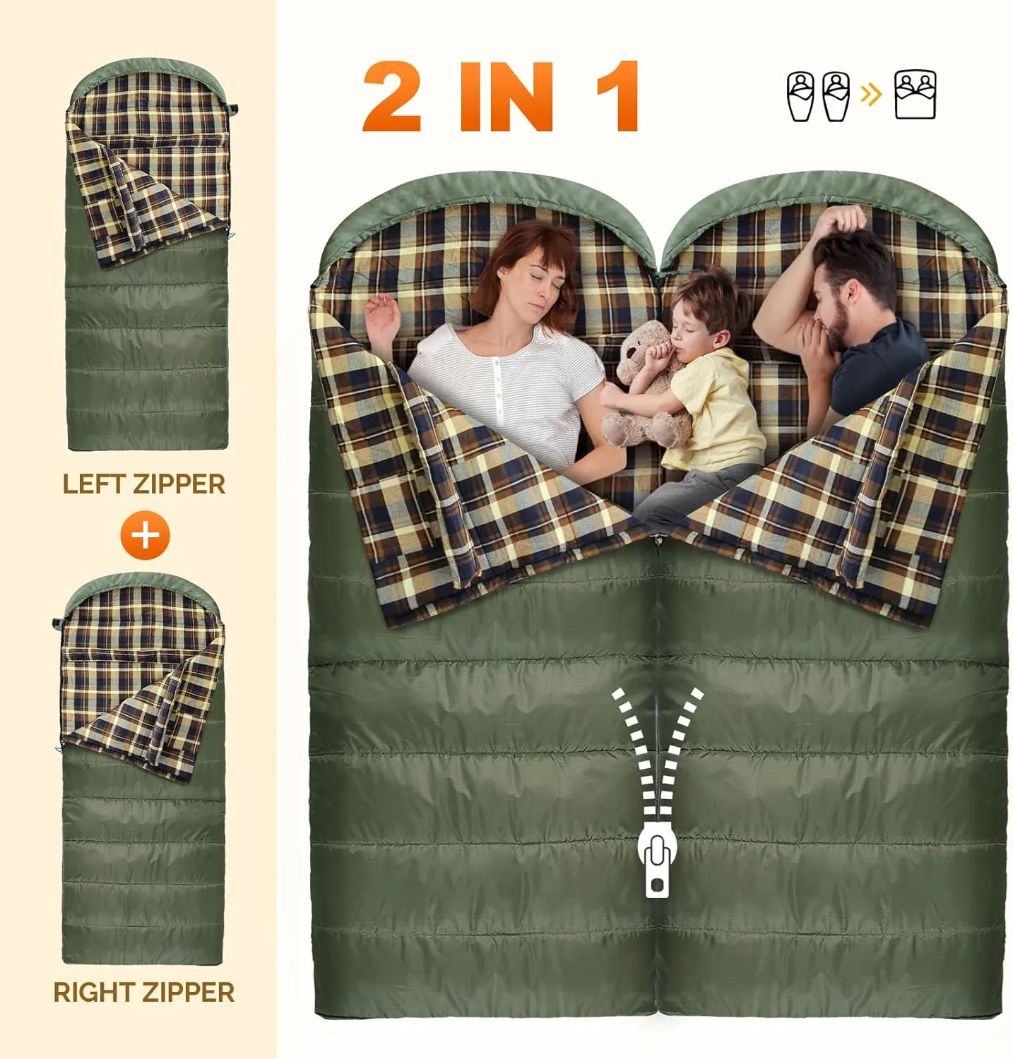 Flannel Sleeping Bag Cotton 0 Degree Cold Weather for Adults XXL Sleeping Bag 4 Season Big and Tall with Pillow Compression Sack