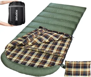 Flannel Sleeping Bag Cotton 0 Degree Cold Weather for Adults XXL Sleeping Bag 4 Season Big and Tall with Pillow Compression Sack