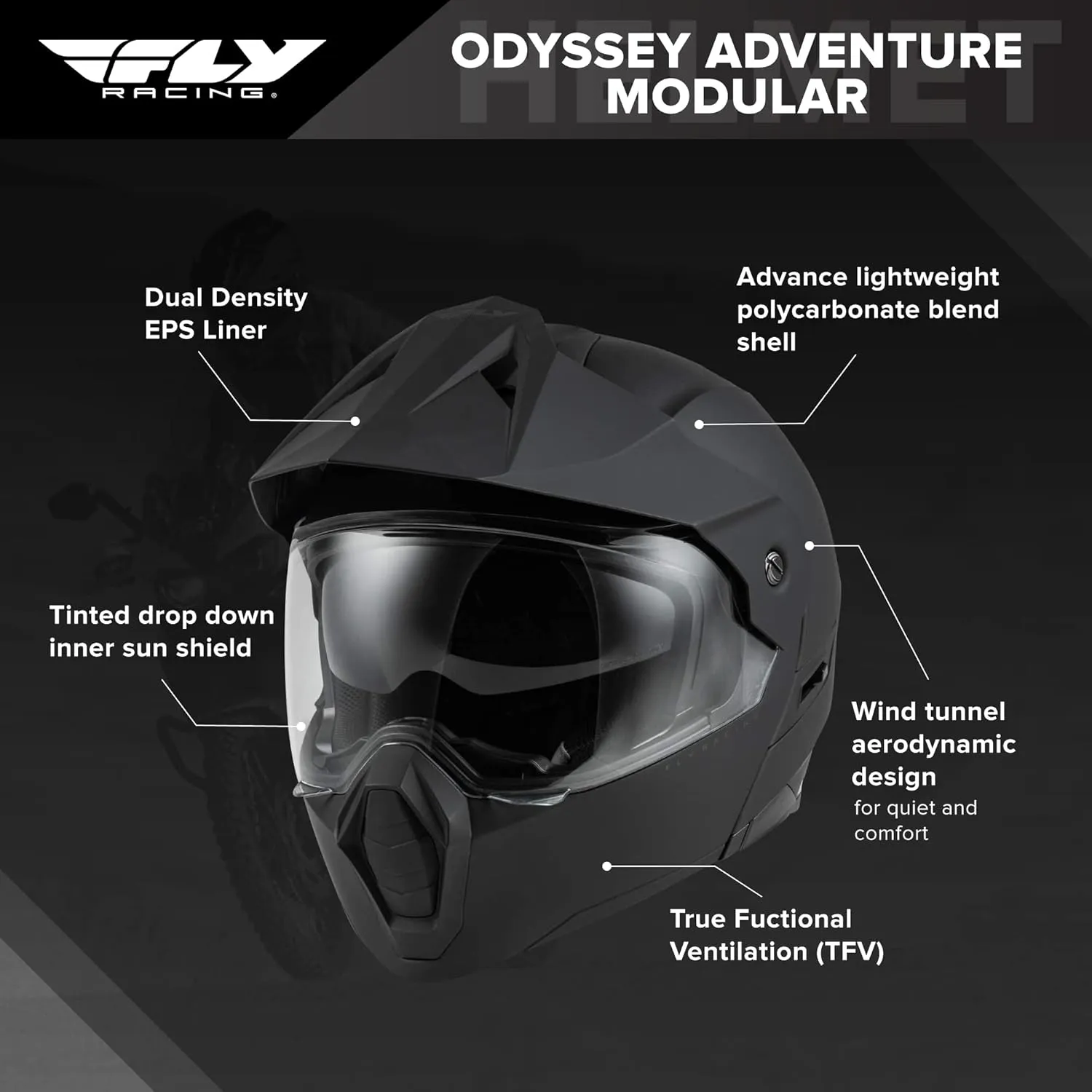 Fly Racing Odyssey Modular Helmet (Matte Black, Large)
