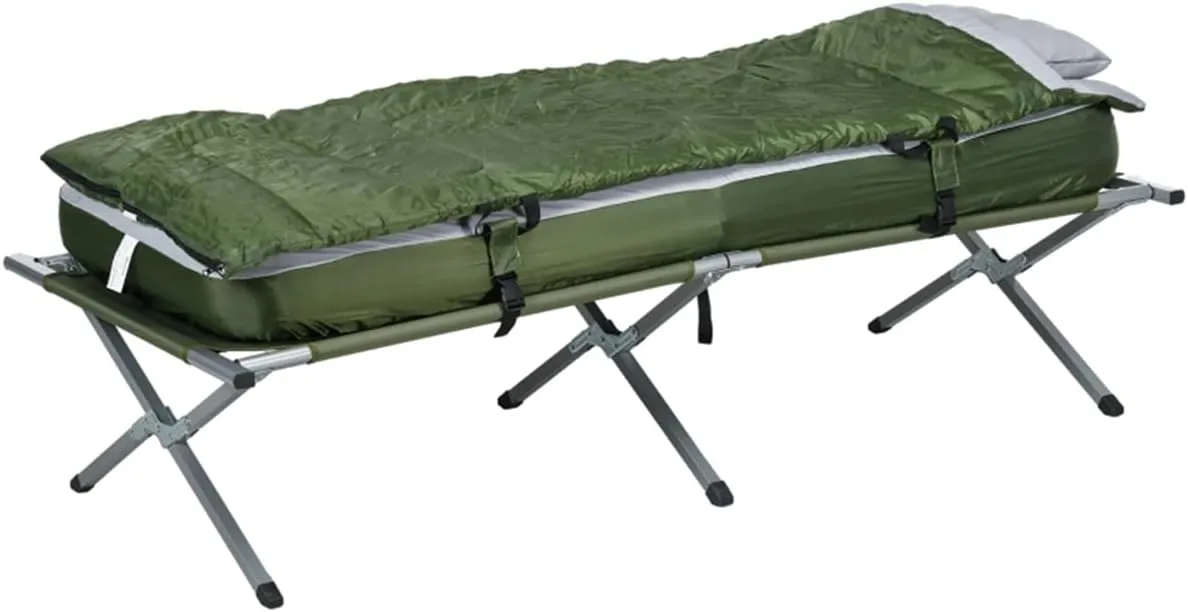 Folding Camping Cots for Adults, Double Layer 264lb Loading Cot for Sleeping, Heavy Duty Guest Bed with Mattress Carrying Bag Home Camping Office Vacation Hospital, Green