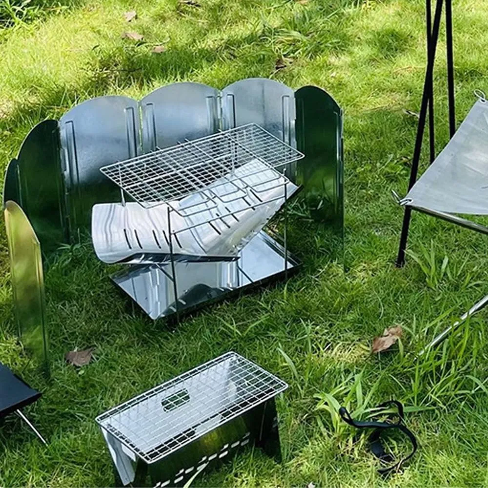 Folding Stove Windscreen 8 Plates Galvanized Camping Cooker Stove Windshield with Storage Bag