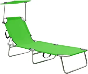 Folding Sun Lounger with Canopy Green Aluminumpatio Recliner Camping Chairs Tanning chairSuitable for Garden Courtyard
