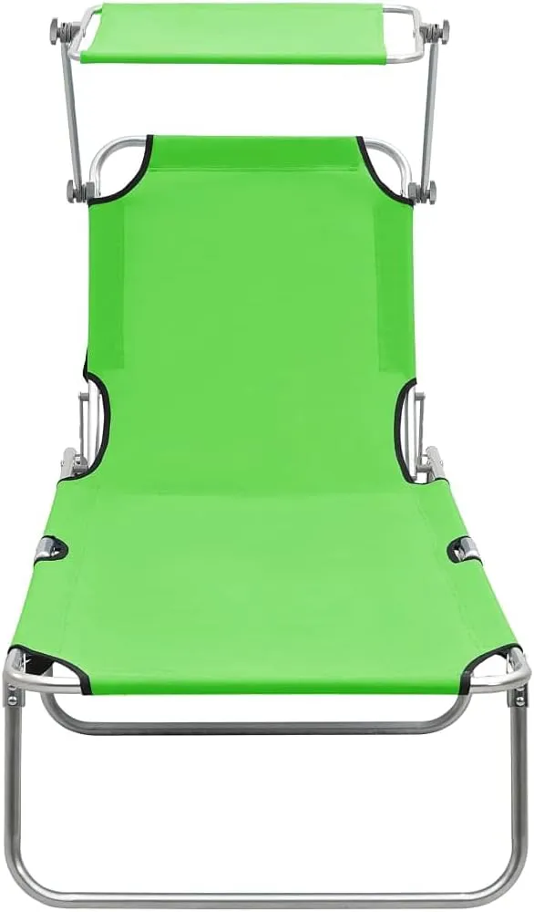 Folding Sun Lounger with Canopy Green Aluminumpatio Recliner Camping Chairs Tanning chairSuitable for Garden Courtyard