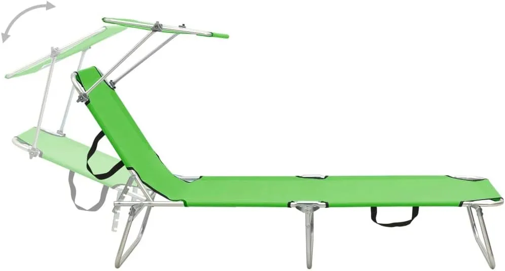 Folding Sun Lounger with Canopy Green Aluminumpatio Recliner Camping Chairs Tanning chairSuitable for Garden Courtyard