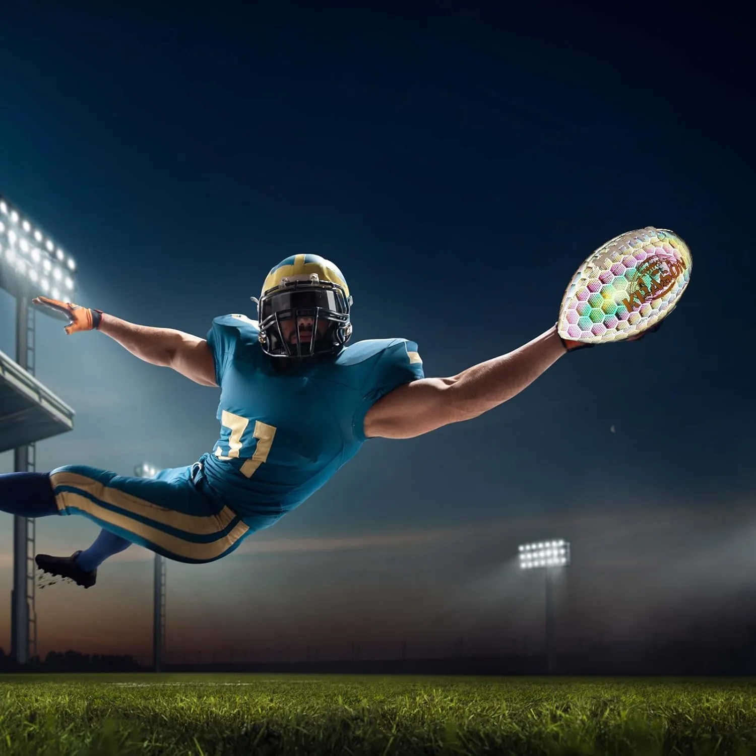 Football, Holographic Reflective Glowing Footballs with Pump for Kids, Teens and Adults - Synthetic Leather Outdoor All-Weather Footballs