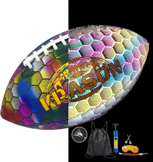 Football, Holographic Reflective Glowing Footballs with Pump for Kids, Teens and Adults - Synthetic Leather Outdoor All-Weather Footballs