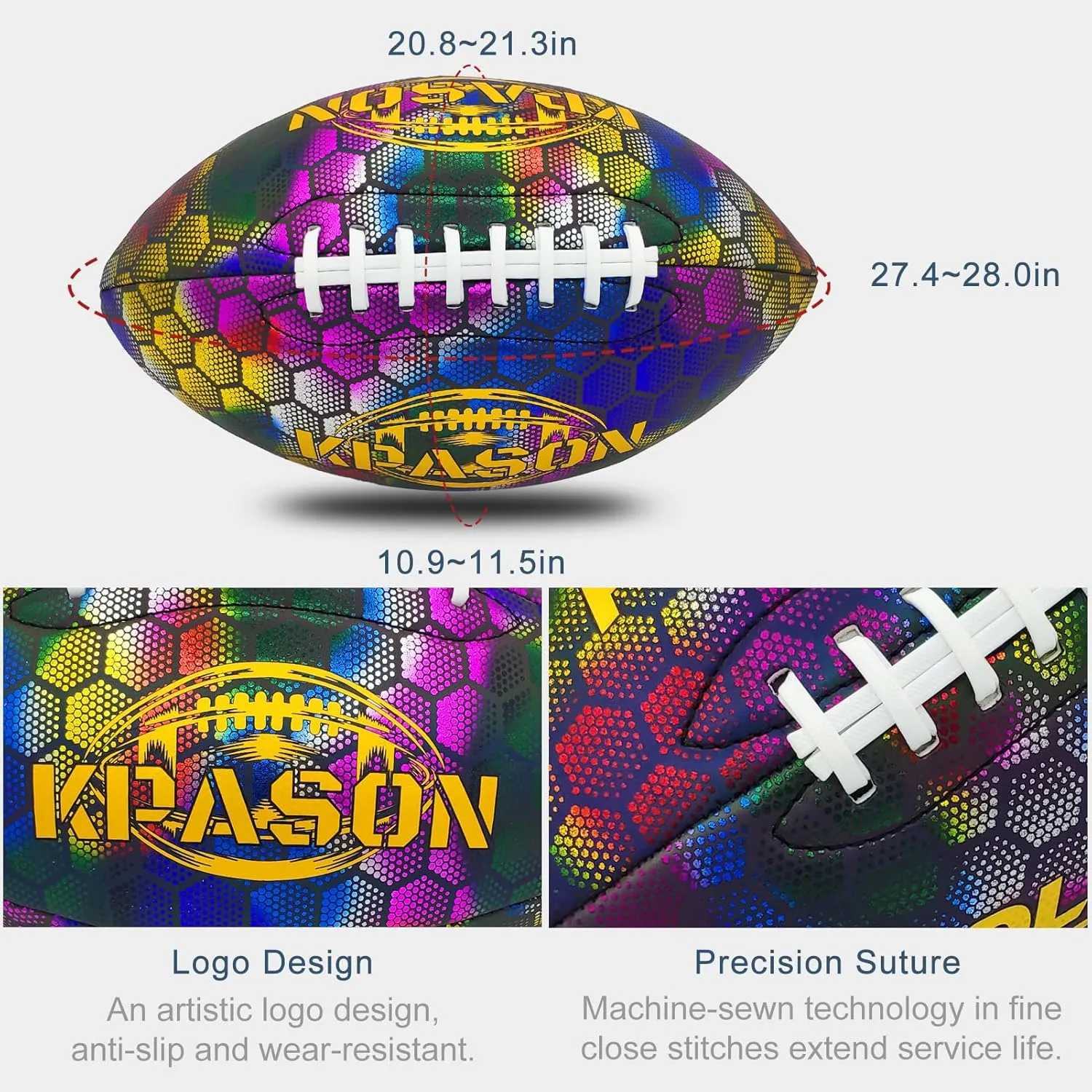 Football, Holographic Reflective Glowing Footballs with Pump for Kids, Teens and Adults - Synthetic Leather Outdoor All-Weather Footballs