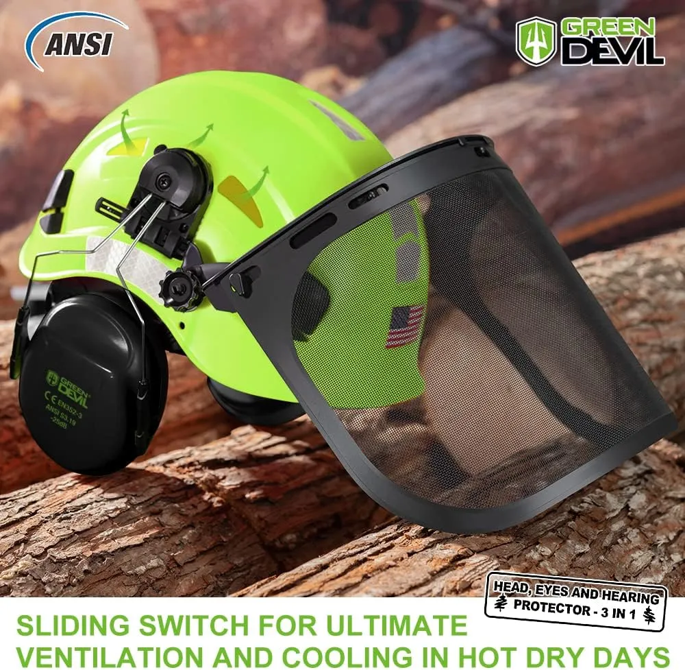 Forestry Safety Helmet Chainsaw Helmet with Mesh Face Shield and Ear Muffs 3 in 1 Forestry Hard Hat