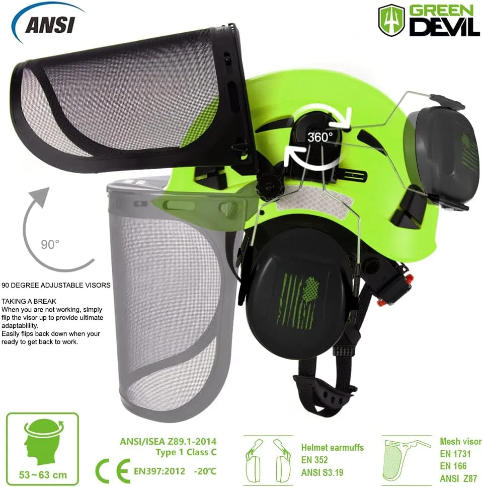Forestry Safety Helmet Chainsaw Helmet with Mesh Face Shield and Ear Muffs 3 in 1 Forestry Hard Hat