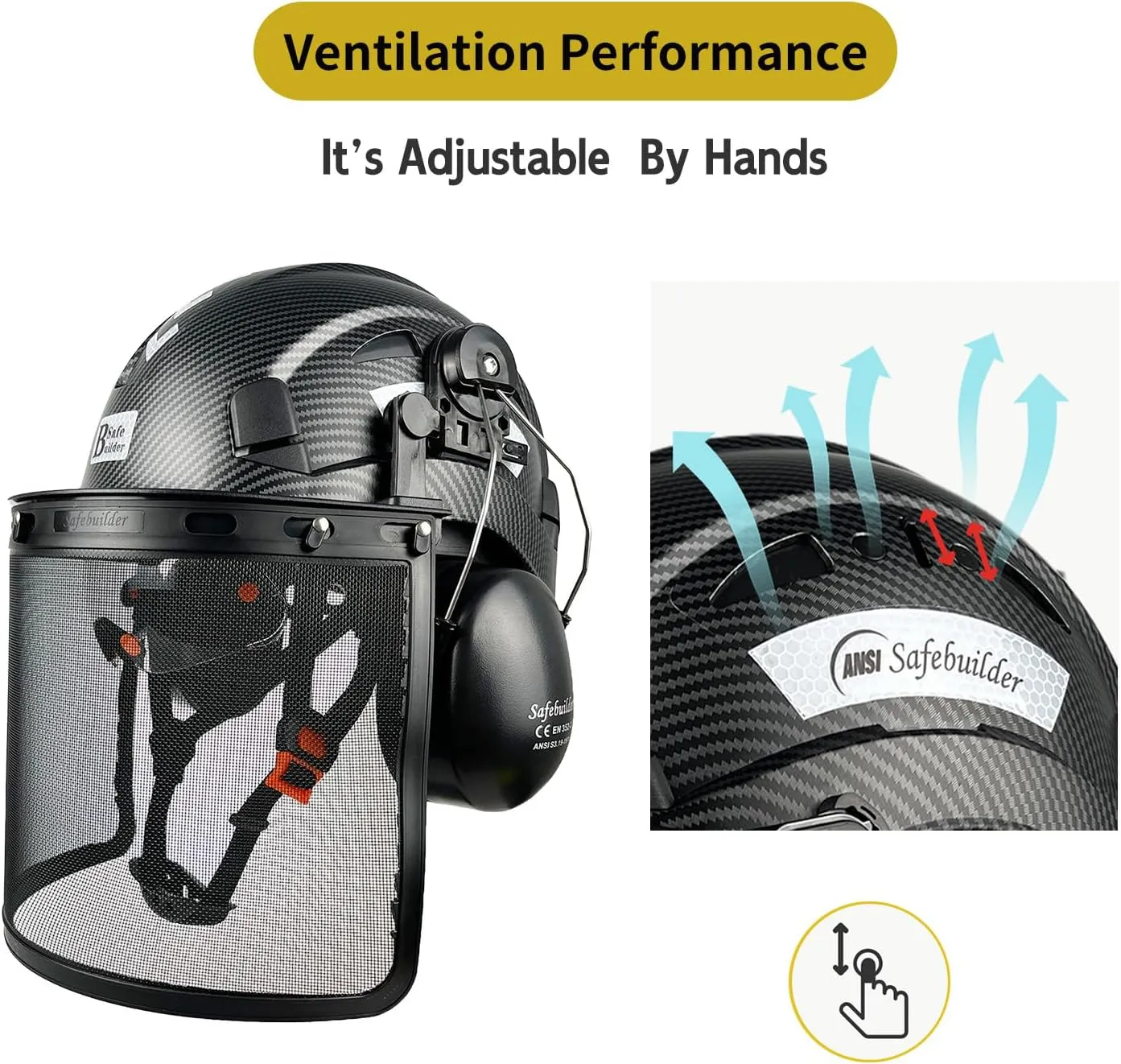 Forestry Safety Helmet with Build-in Visor Mesh Face Shield Ear Muffs 4 in 1 Chainsaw Safety Hard Hats