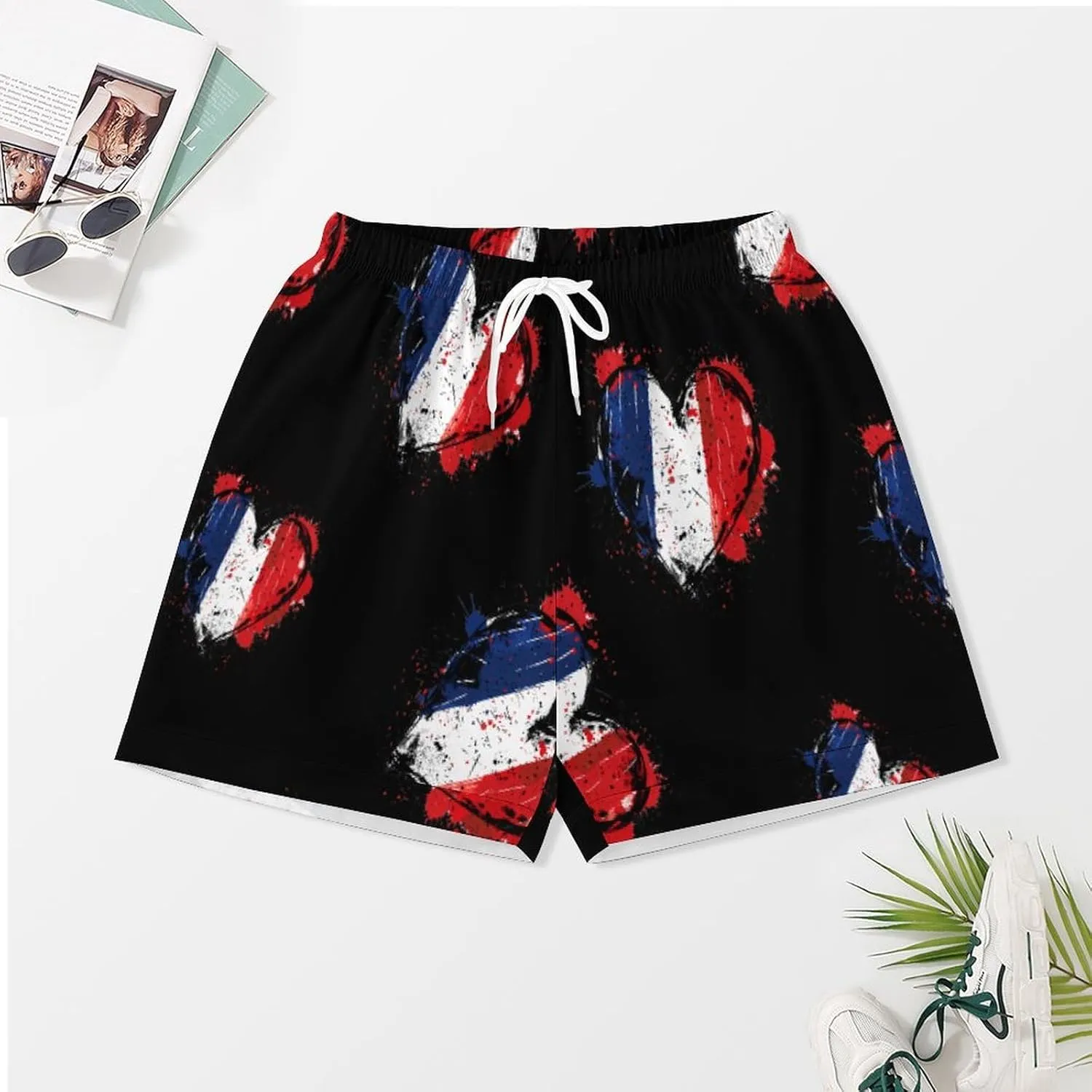 France Heart Vintage Flag Women's Satin Pajama Set Short Sleeve Button Down Sleepwear Loungewear Pj Set