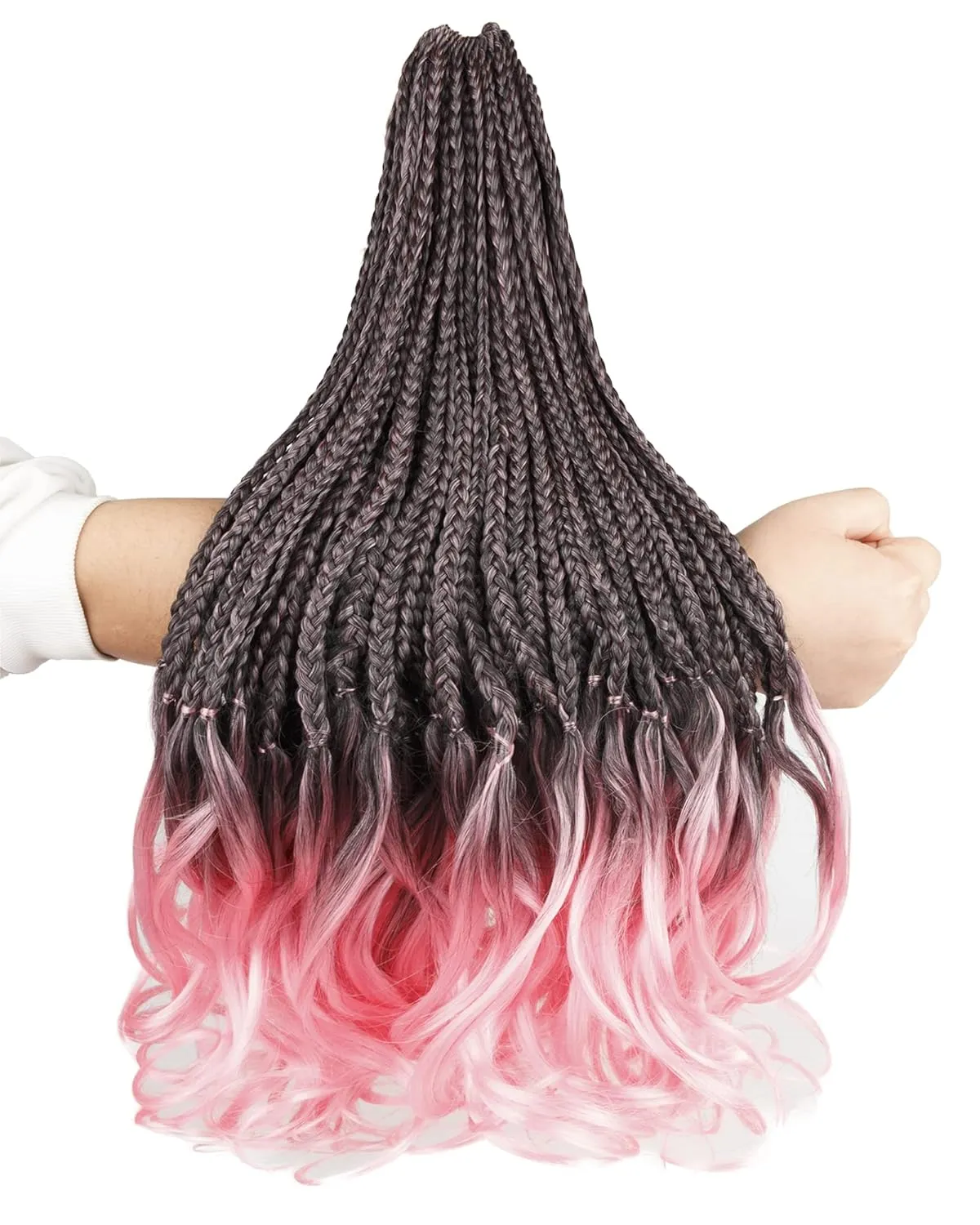 French Curl Crochet Braids for Black Women-18 Inches 8 Packs Goddess Box Braids,Ombre Pink Soft Pre Looped Braided Synthetic Hair Extensions with Curly Wavy Ends(18"-8 Packs,T1B/Pink)