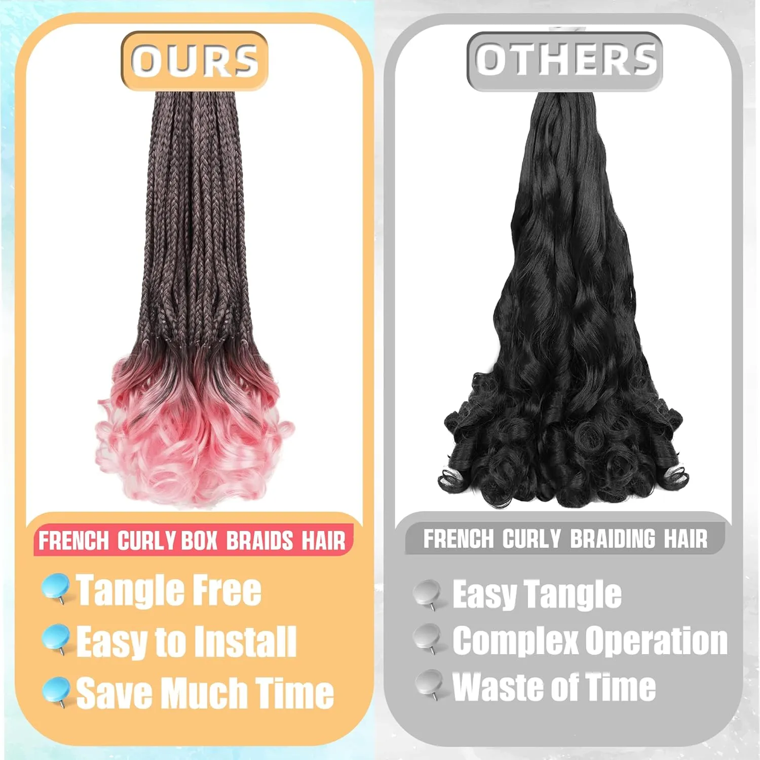 French Curl Crochet Braids for Black Women-18 Inches 8 Packs Goddess Box Braids,Ombre Pink Soft Pre Looped Braided Synthetic Hair Extensions with Curly Wavy Ends(18"-8 Packs,T1B/Pink)