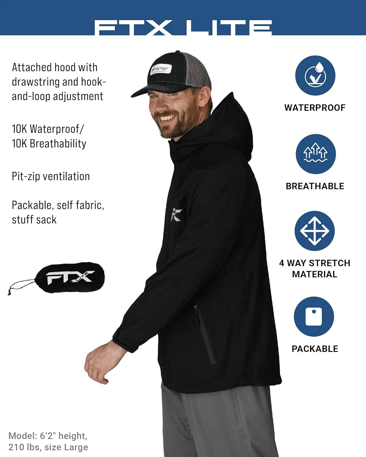 FROGG TOGGS Men’s FTX Lite Rain Jacket – 3-Layer Waterproof, Breathable, Stretch Comfort