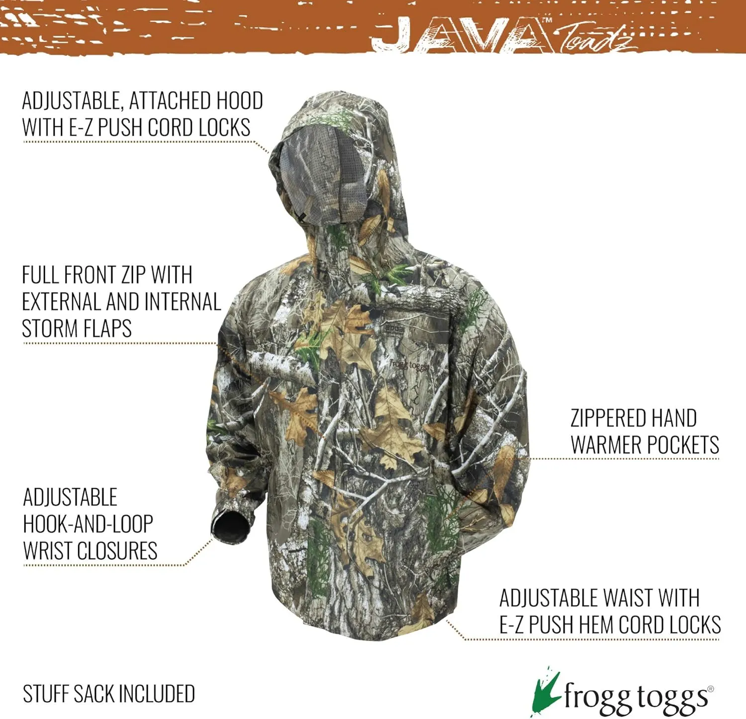 FROGG TOGGS Men's Java Toadz 2.5 Camo Ultra Light Waterproof Breathable Rain Jacket