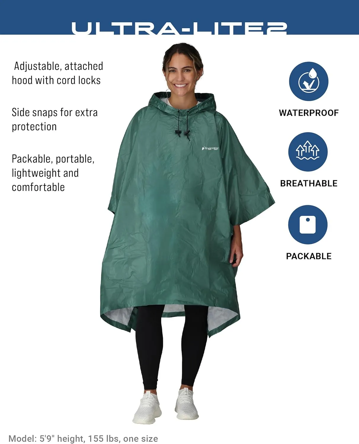 FROGG TOGGS Ultra-lite2 Waterproof, Breathable Rain Poncho, Adult and Youth Sizes