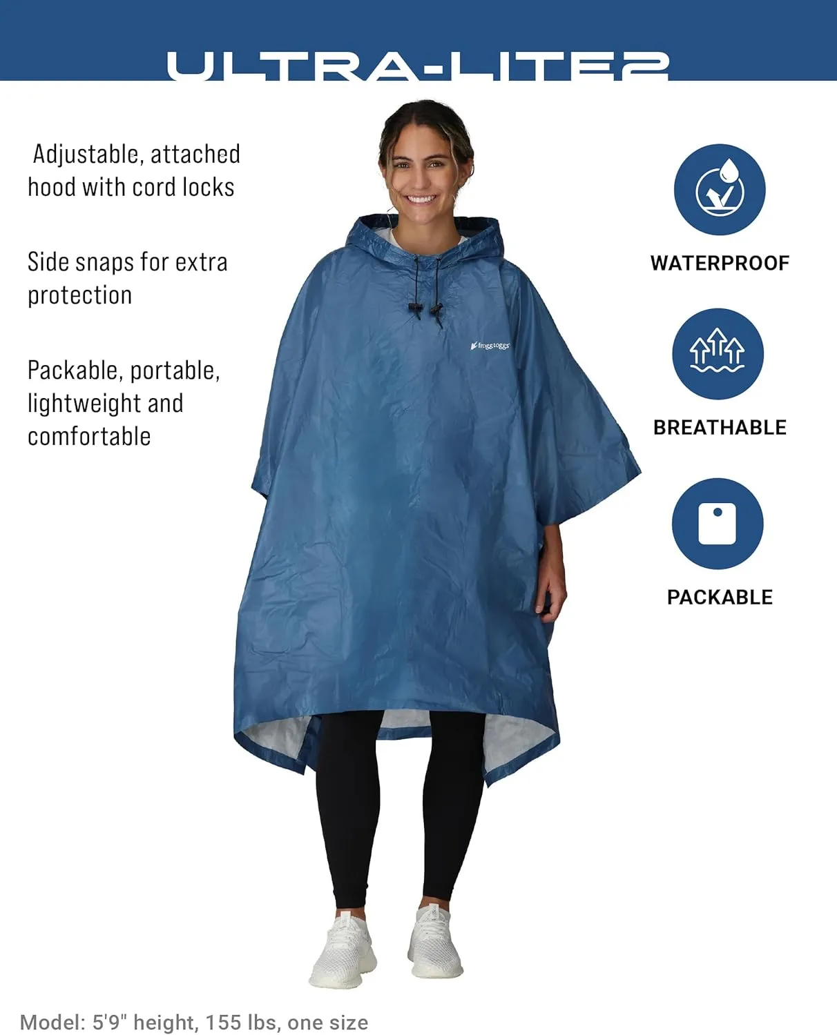 FROGG TOGGS Ultra-lite2 Waterproof, Breathable Rain Poncho, Adult and Youth Sizes
