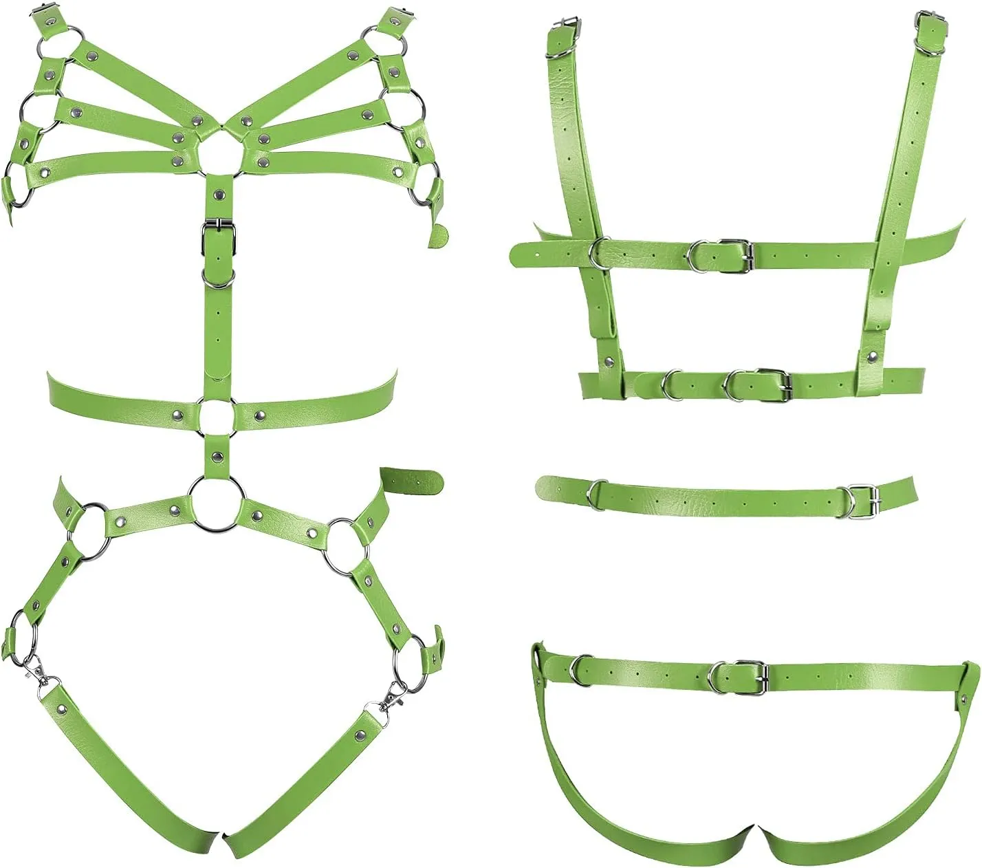 Full Cage Leather Body Harness Lingerie Punk Womens Hollow Out Harajuku Garter Belt Set Gothic Adjustable Size Halloween Rave