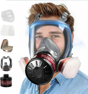 Full Face Gas Mask - Gas Masks Survival Nuclear and Chemical with 40mm Activated Carbon Filter & 6001 Cartridges Reusable Respirator for Organic Vapor Gases Dust Painting Polishing Welding