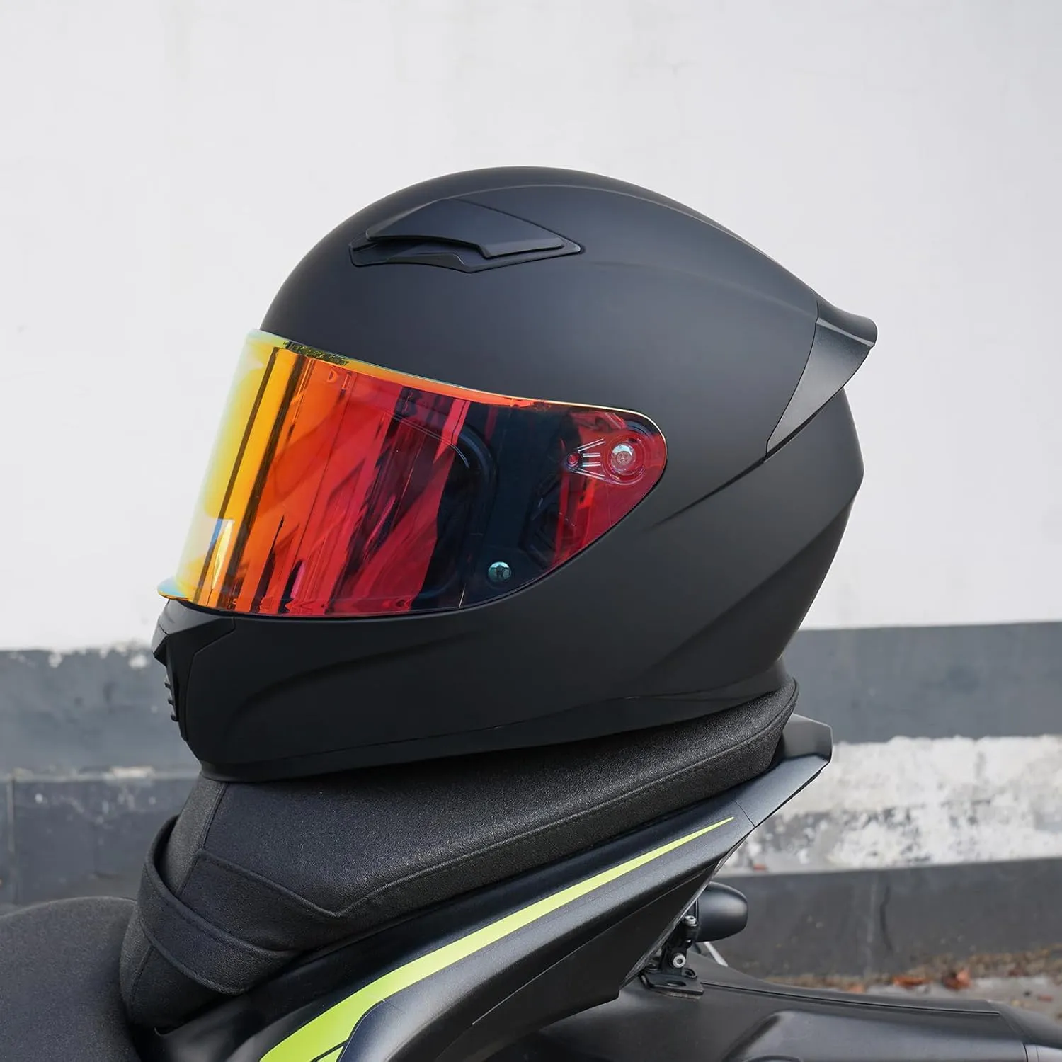 Full Face Helmet Black Motorcycle Motorbike Street Bike Racing Helmets for Adults WS-607 DOT Approved (with Chrome Red, XL)