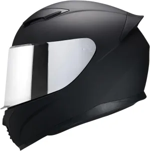 Full Face Helmet Black Motorcycle Motorbike Street Bike Racing Helmets for Adults WS-607 DOT Approved (with Chrome Silver, M)