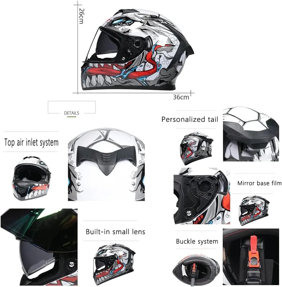 Full Face Motorcycle Helmet DOT Approved Motorbike Moped Street Bike Racing Crash Helmet, Men and Women