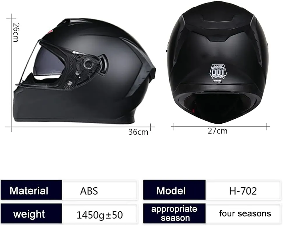 Full Face Motorcycle Helmet DOT Approved Motorbike Moped Street Bike Racing Crash Helmet, Men and Women