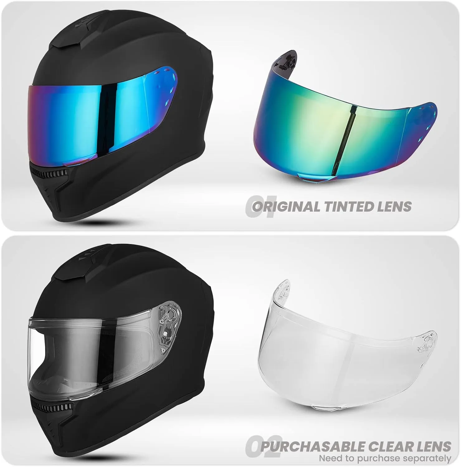 Full Face Motorcycle Helmets for Adults Men and Women DOT Street Bike Racing Helmet with Tinted Visor Model MD-813