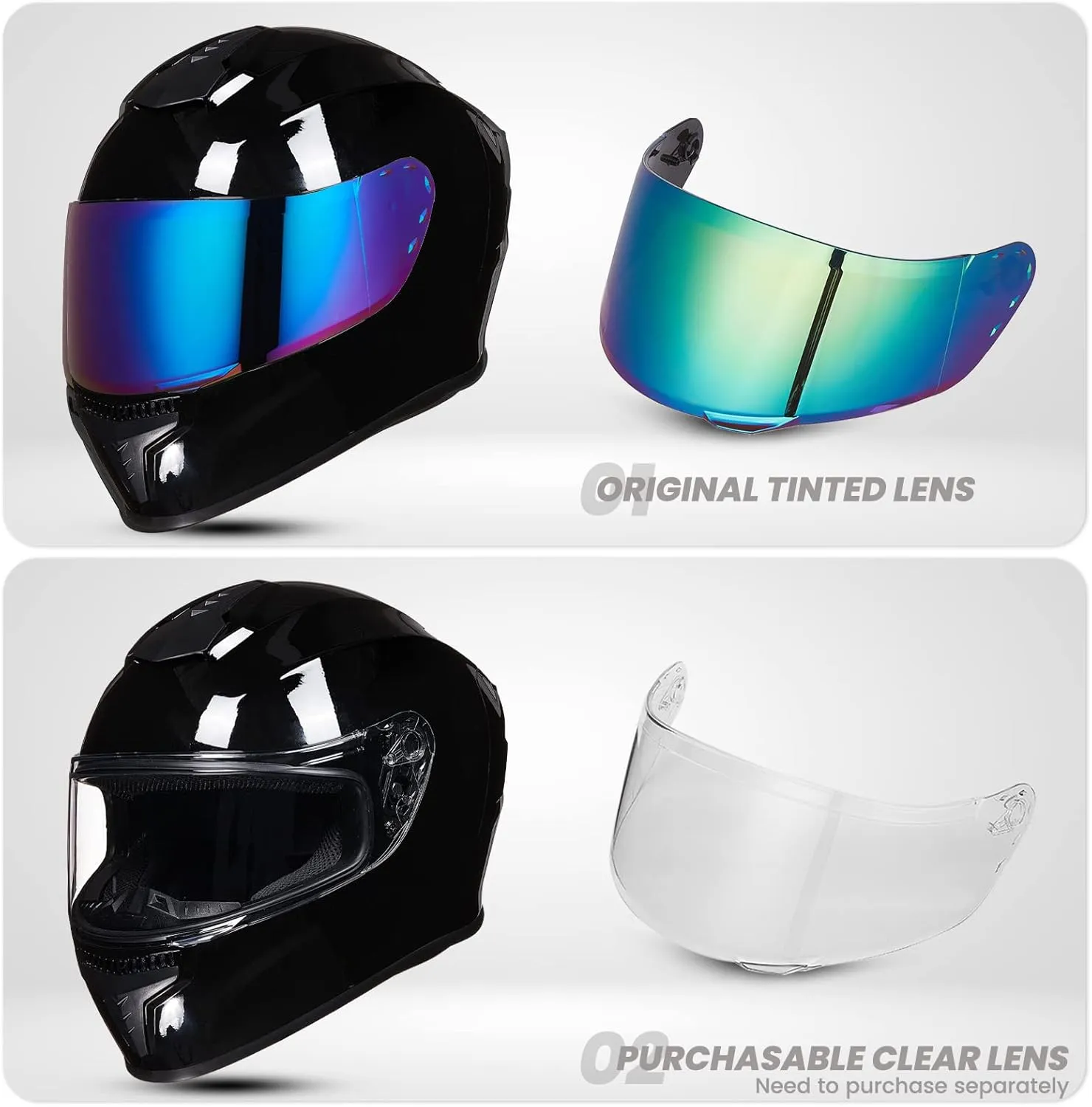 Full Face Motorcycle Helmets for Adults Men and Women DOT Street Bike Racing Helmet with Tinted Visor Model MD-813