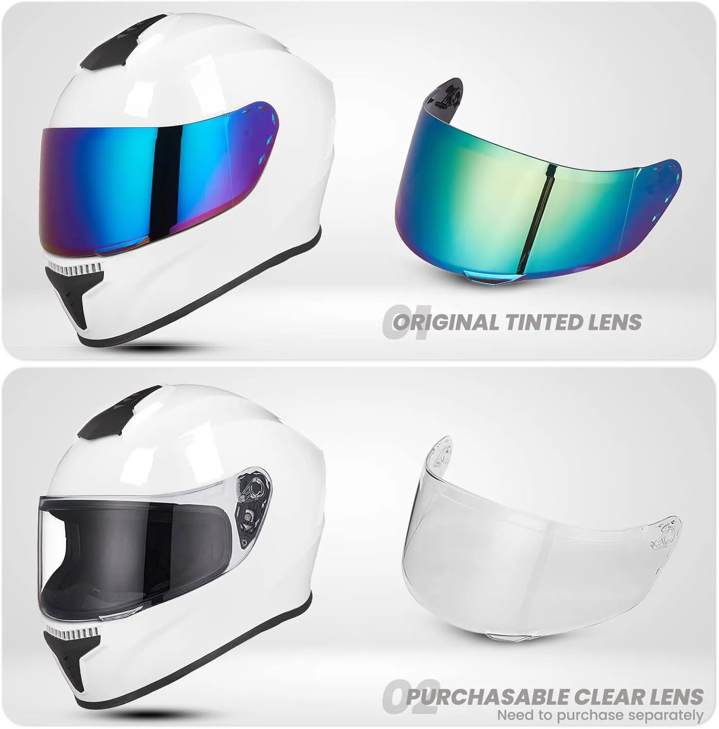 Full Face Motorcycle Helmets for Adults Men and Women DOT Street Bike Racing Helmet with Tinted Visor Model MD-813