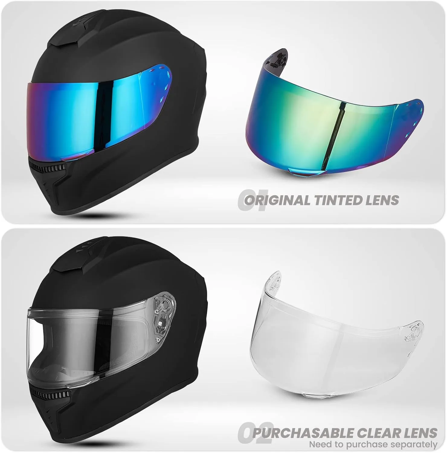 Full Face Motorcycle Helmets for Adults Men and Women DOT Street Bike Racing Helmet with Tinted Visor Model MD-813