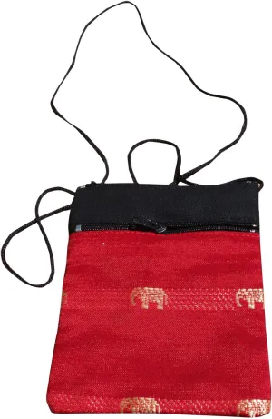 Full Funk Mid Size Thai Silk Shoulder Pouch Bag, 4x5.5inch, Burgundy Red