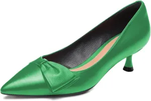 FYS Women Classic Closed Pointed Toe Low Kitten Heel Pumps with Bow Slip on Dress Office Work Daily Shoes Size 4-15 US