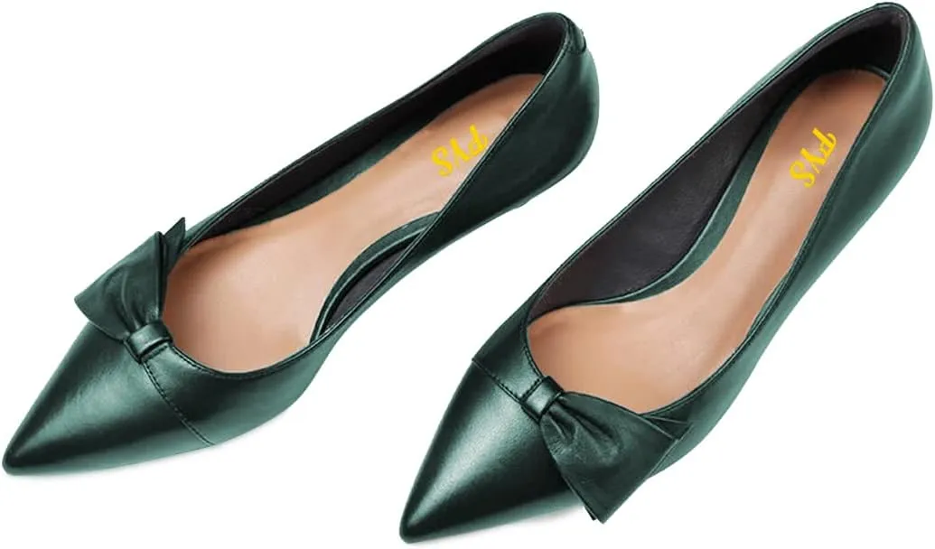 FYS Women Classic Closed Pointed Toe Low Kitten Heel Pumps with Bow Slip on Dress Office Work Daily Shoes Size 4-15 US