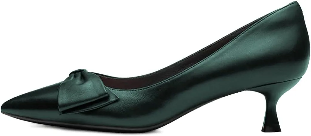 FYS Women Classic Closed Pointed Toe Low Kitten Heel Pumps with Bow Slip on Dress Office Work Daily Shoes Size 4-15 US