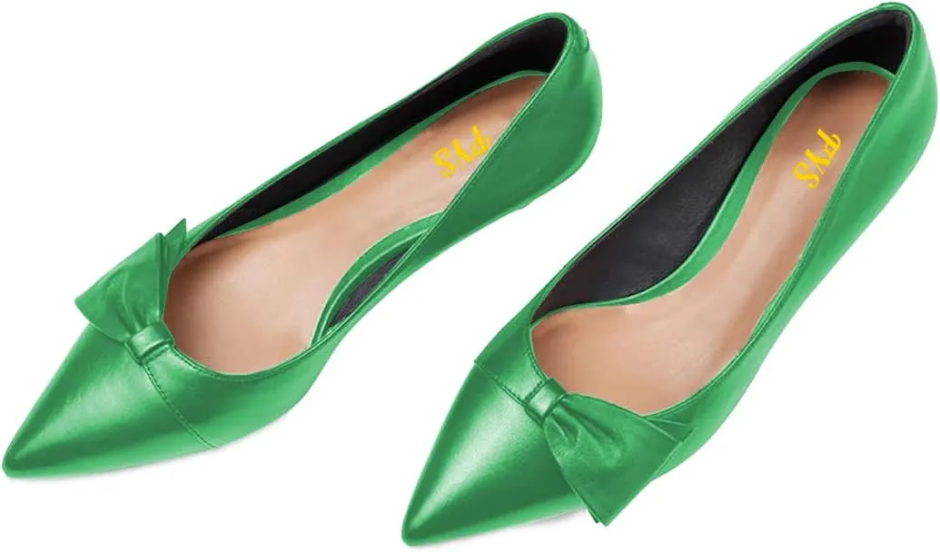 FYS Women Classic Closed Pointed Toe Low Kitten Heel Pumps with Bow Slip on Dress Office Work Daily Shoes Size 4-15 US