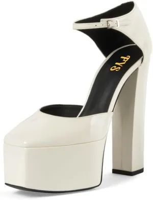 FYS Women Platform Square Toe Pumps Ankle Strap Chunky Block High Heel D'orsays Sexy Party Fashion Show Shoes Size 4-16 US