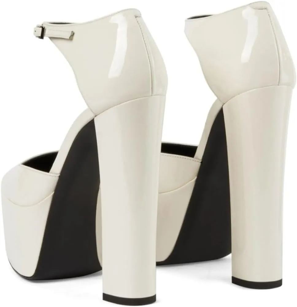 FYS Women Platform Square Toe Pumps Ankle Strap Chunky Block High Heel D'orsays Sexy Party Fashion Show Shoes Size 4-16 US