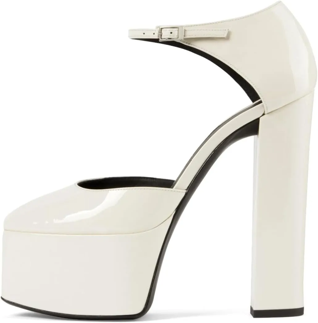 FYS Women Platform Square Toe Pumps Ankle Strap Chunky Block High Heel D'orsays Sexy Party Fashion Show Shoes Size 4-16 US