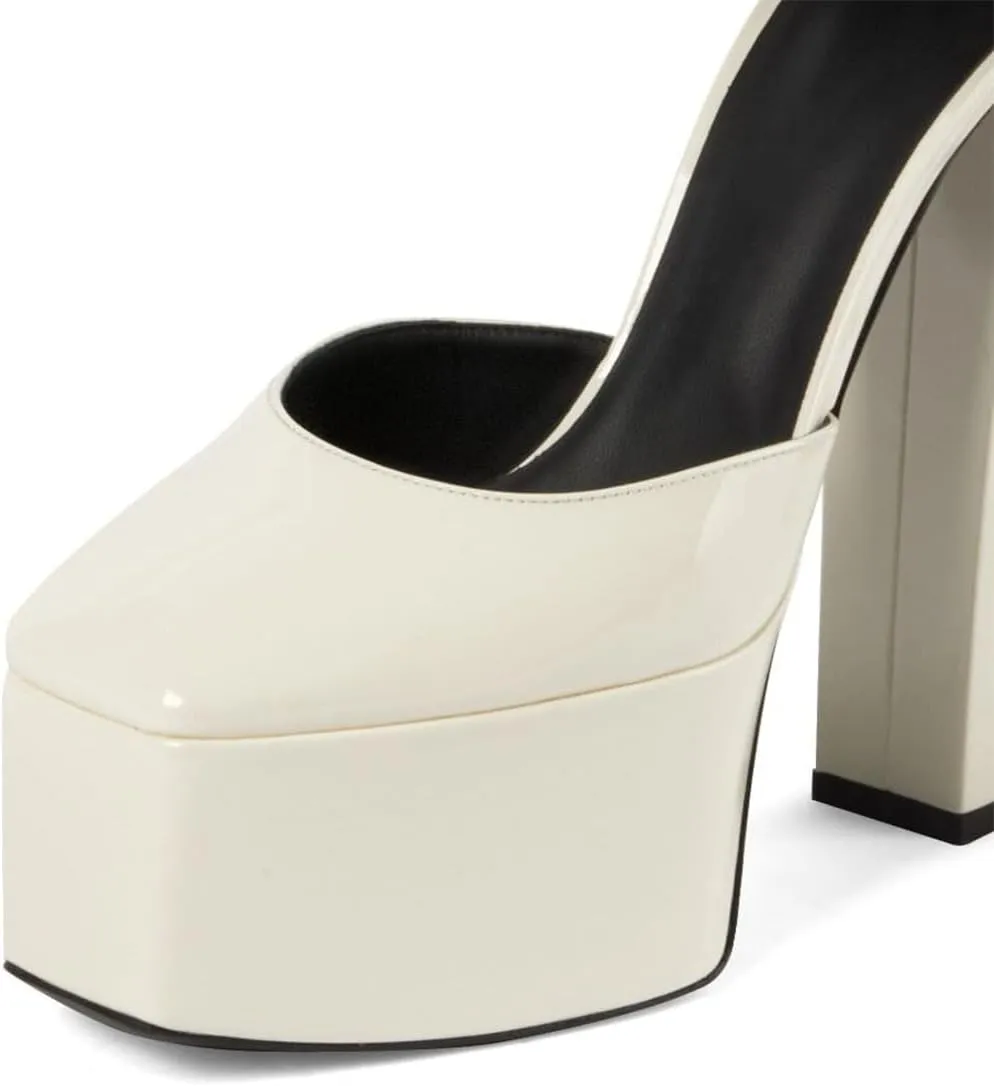 FYS Women Platform Square Toe Pumps Ankle Strap Chunky Block High Heel D'orsays Sexy Party Fashion Show Shoes Size 4-16 US