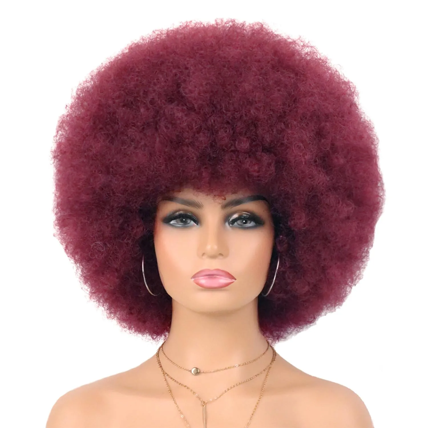 G&T Wig 70s Afro Wig Short Colored Afro Puff 70s Costume Cosplay Party Fun Wigs Short Fluffy Natural Looking Heat Resistant Wig (Wine Red)