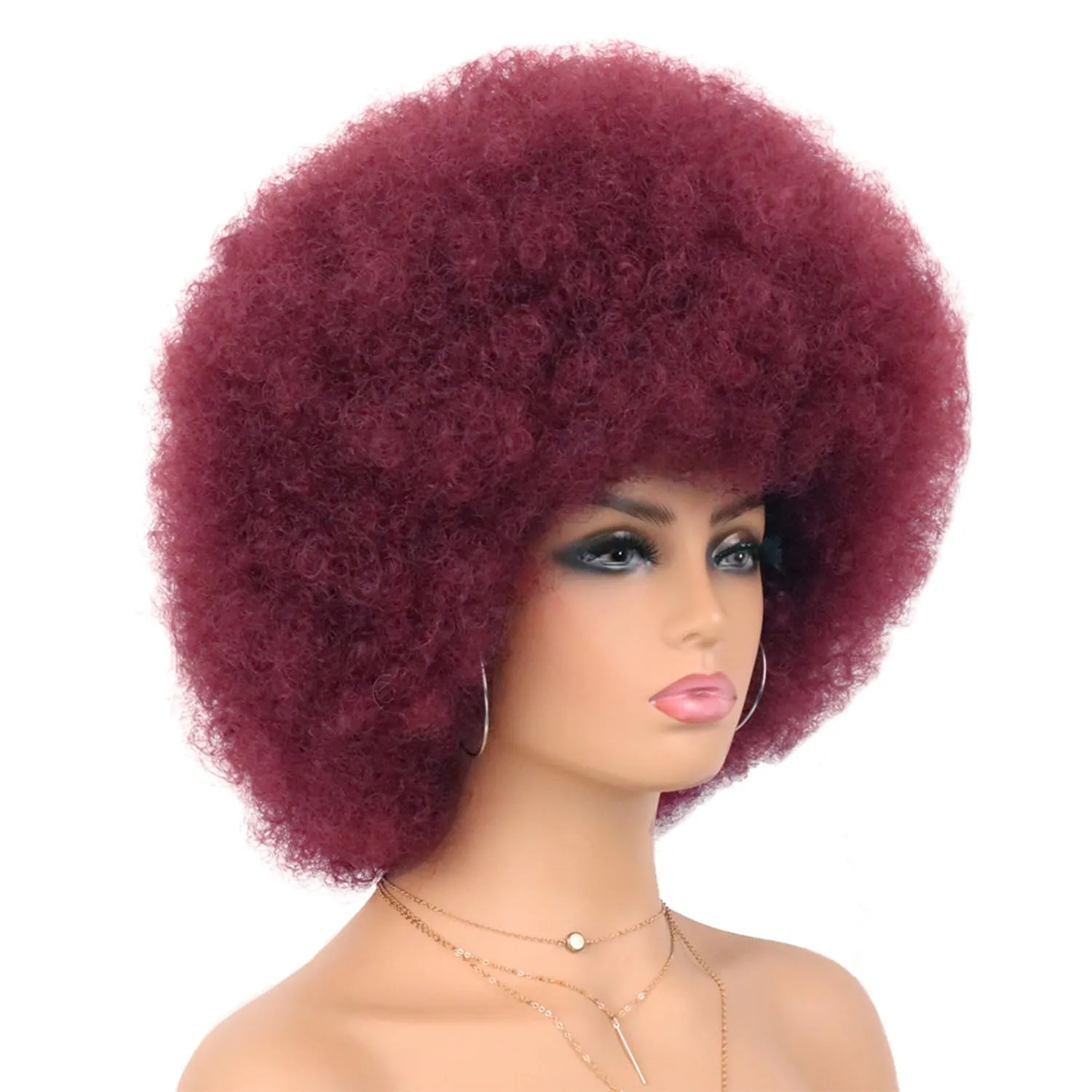 G&T Wig 70s Afro Wig Short Colored Afro Puff 70s Costume Cosplay Party Fun Wigs Short Fluffy Natural Looking Heat Resistant Wig (Wine Red)